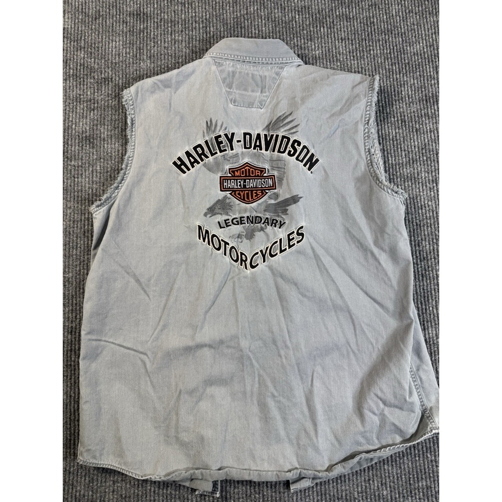 Harley-Davidson Legendary Motorcycles Denim Button-Down Vest 100% Cotton‎